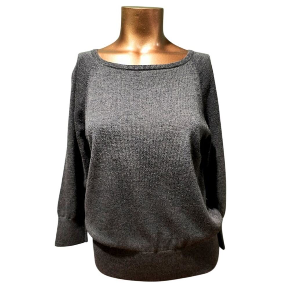 Talbots‎ 3/4 Raglan Sleeve Sweater with Wide Neck, Gray, Sz S